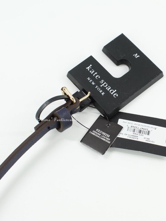 NEW Kate Spade 8mm Goldtone Tips Logo Spade Skinny Bow Belt, Blazer Blue